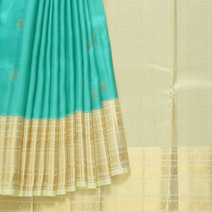 Hayagrivas Handloom Sea Blue Kanjivaram Silk Saree with Pale Yellow Border KBF43D20-1