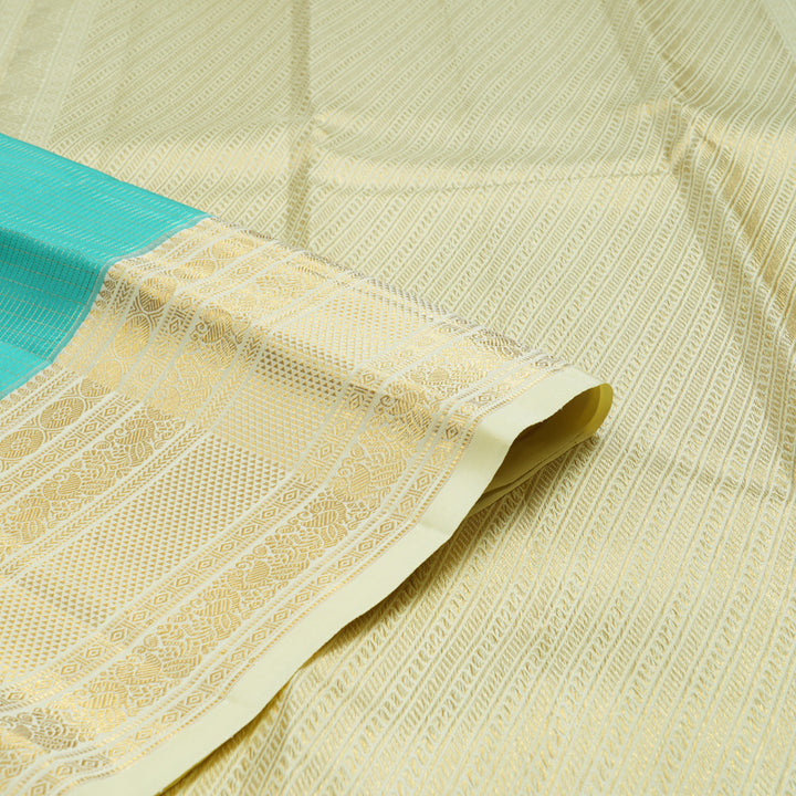 Hayagrivas Handloom Sea Blue Kanjivaram Silk Saree with Pale Yellow Border KBF43D20-2