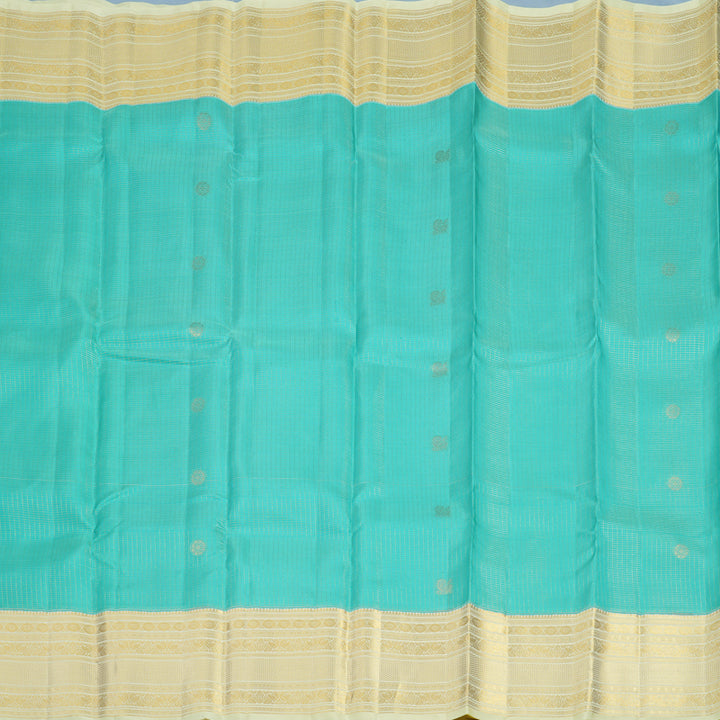 Hayagrivas Handloom Sea Blue Kanjivaram Silk Saree with Pale Yellow Border KBF43D20-2