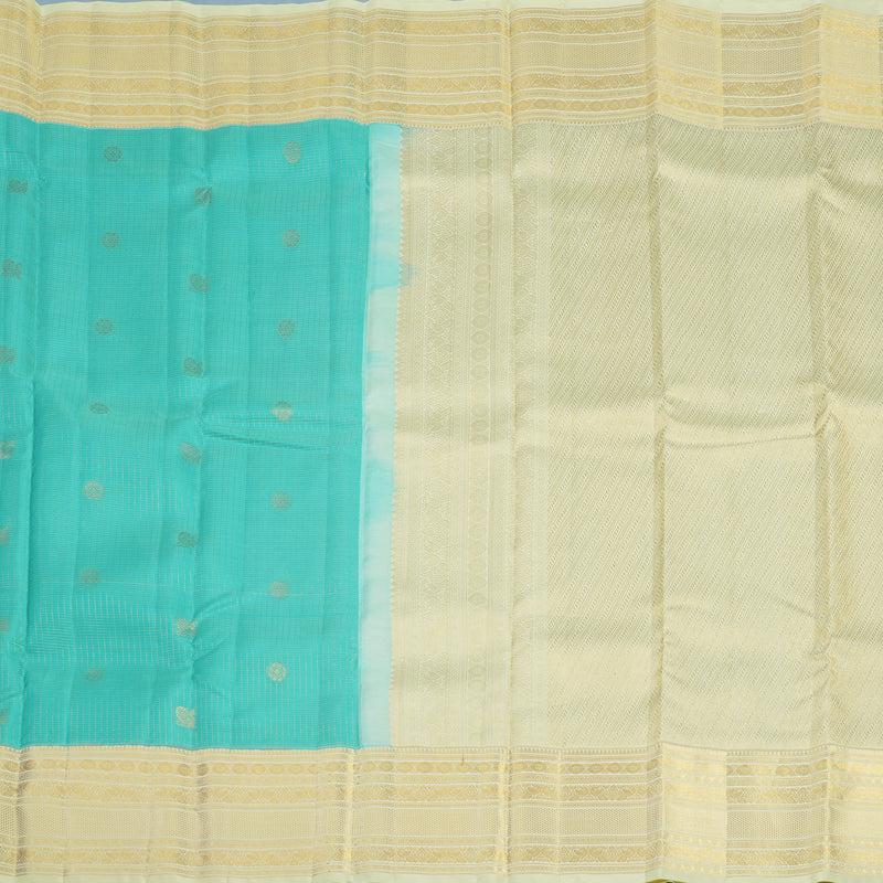 Hayagrivas Handloom Sea Blue Kanjivaram Silk Saree with Pale Yellow Border KBF43D20-2