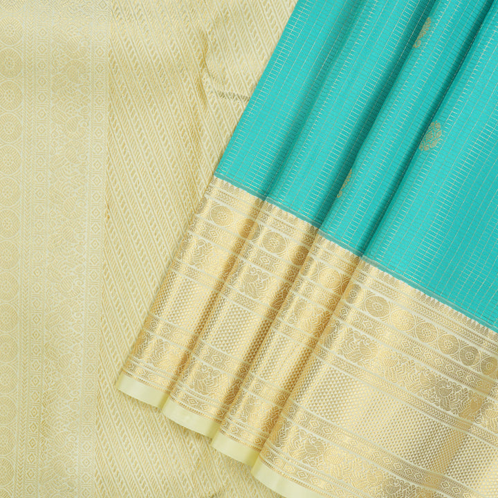 Hayagrivas Handloom Sea Blue Kanjivaram Silk Saree with Pale Yellow Border KBF43D20-2