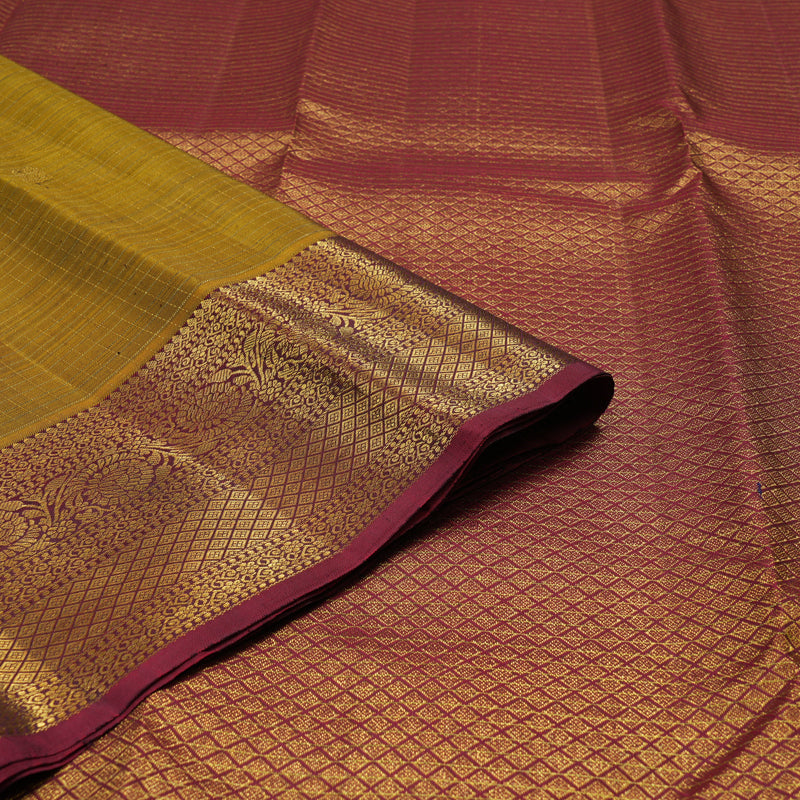Hayagrivas Handloom Honey Mustard Kanjivaram Silk Saree with Wine Maroon Border KBF43D3-5