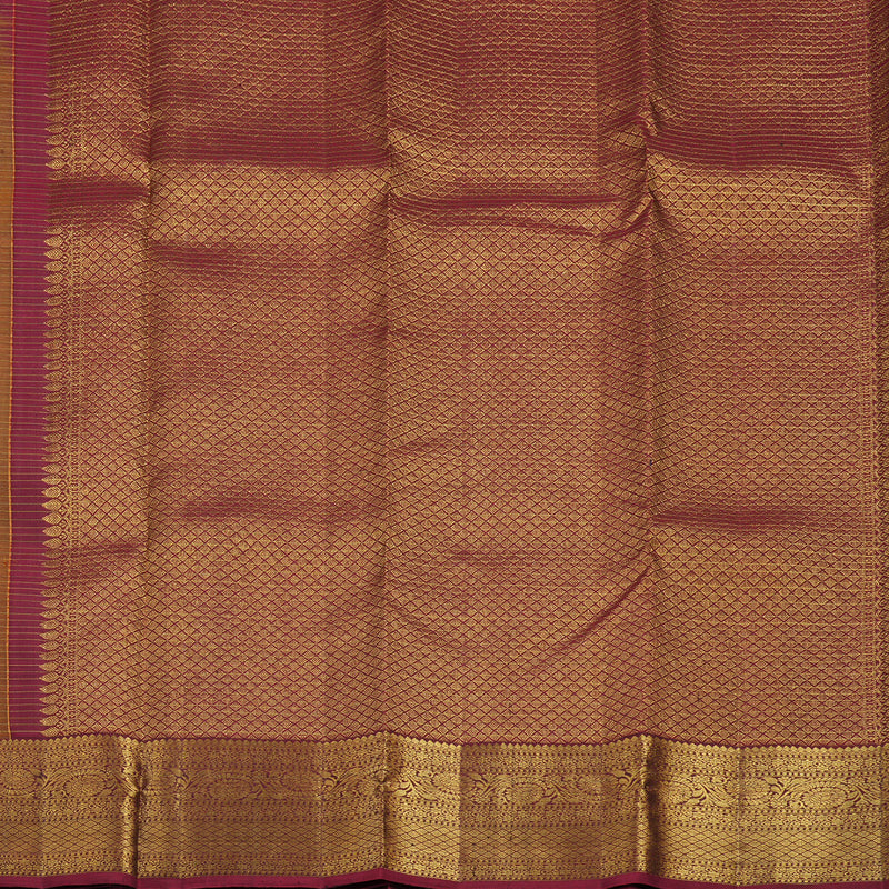 Hayagrivas Handloom Honey Mustard Kanjivaram Silk Saree with Wine Maroon Border KBF43D3-5