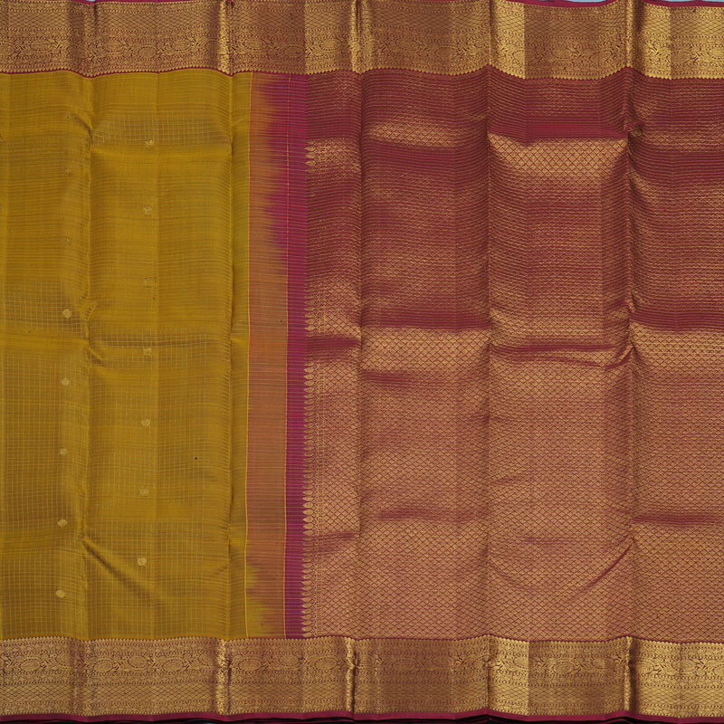 Hayagrivas Handloom Honey Mustard Kanjivaram Silk Saree with Wine Maroon Border KBF43D3-5
