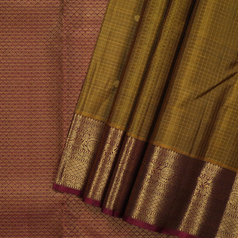 Hayagrivas Handloom Honey Mustard Kanjivaram Silk Saree with Wine Maroon Border KBF43D3-5
