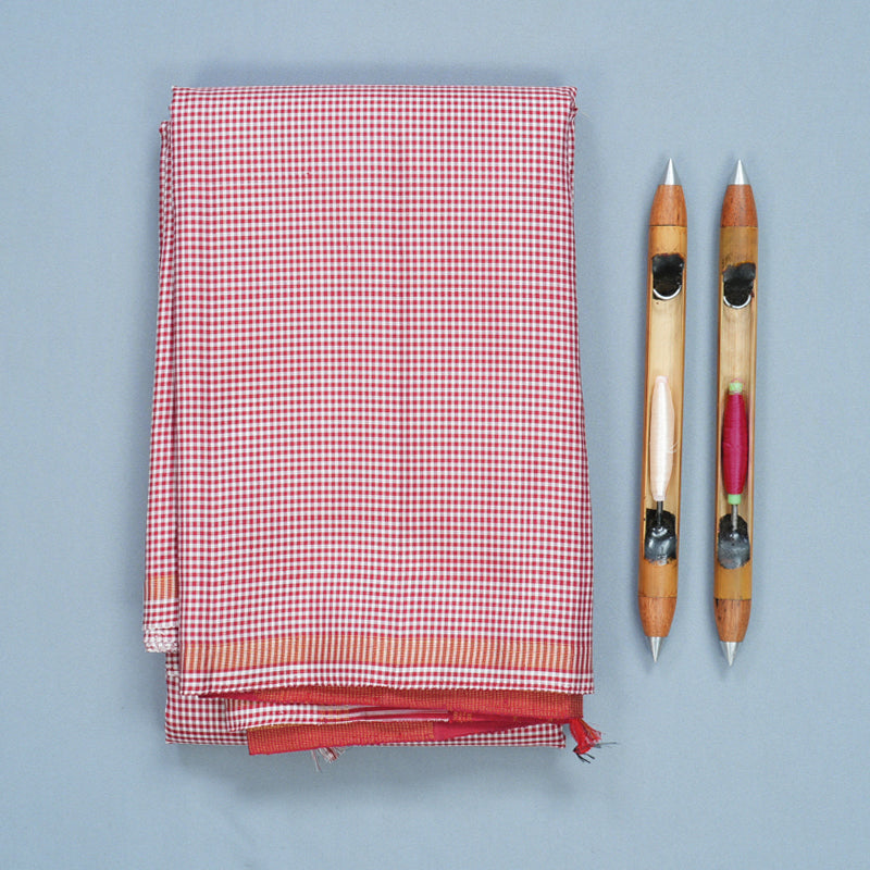 Hayagrivas Handloom White &amp; Maroon Checks Kanjivaram Silk Saree KBF441F2-1