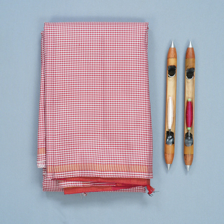 Hayagrivas Handloom White &amp; Maroon Checks Kanjivaram Silk Saree KBF441F2-1