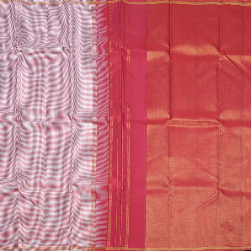 Hayagrivas Handloom White &amp; Maroon Checks Kanjivaram Silk Saree KBF441F2-1