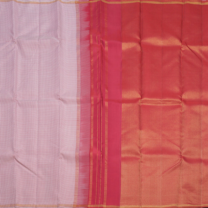 Hayagrivas Handloom White &amp; Maroon Checks Kanjivaram Silk Saree KBF441F2-1