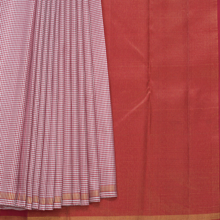 Hayagrivas Handloom White &amp; Maroon Checks Kanjivaram Silk Saree KBF441F2-1
