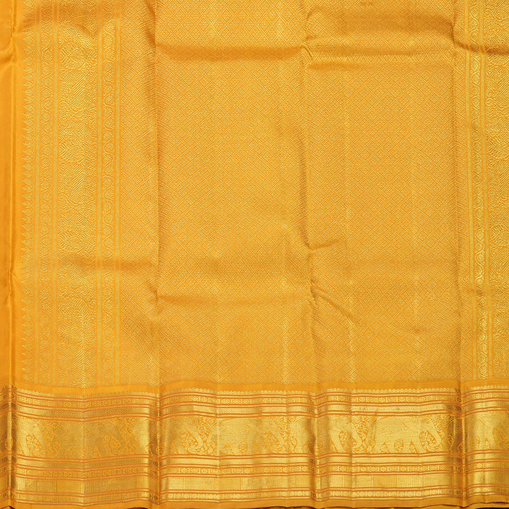 Hayagrivas Handloom Dark Blue Kanjivaram Silk Saree with Mustard Yellow Border KBF446F4-1