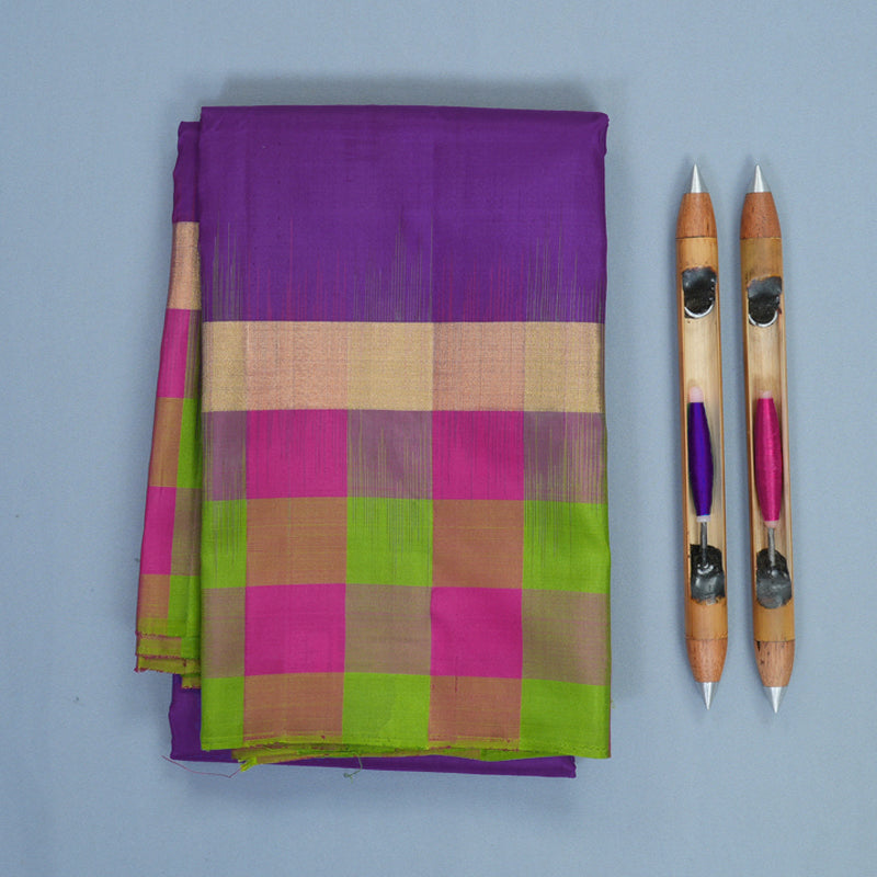 Hayagrivas Handloom Purple Kanjivaram Silk Saree with Multicolour Checks Border KBF447F7-4
