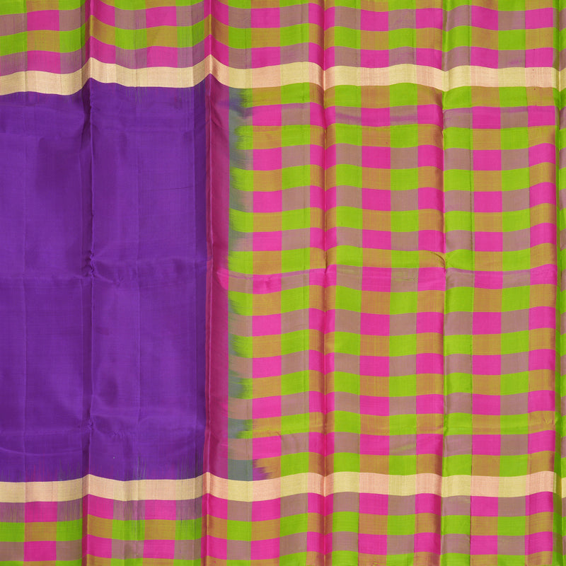 Hayagrivas Handloom Purple Kanjivaram Silk Saree with Multicolour Checks Border KBF447F7-4