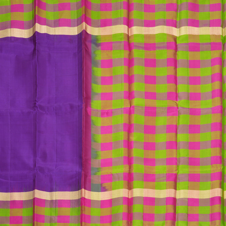 Hayagrivas Handloom Purple Kanjivaram Silk Saree with Multicolour Checks Border KBF447F7-4
