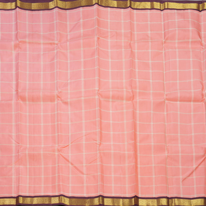 Hayagrivas Handloom Peach Pink Kanjivaram Silk Saree with Dark Plum Border KBF449F1-1