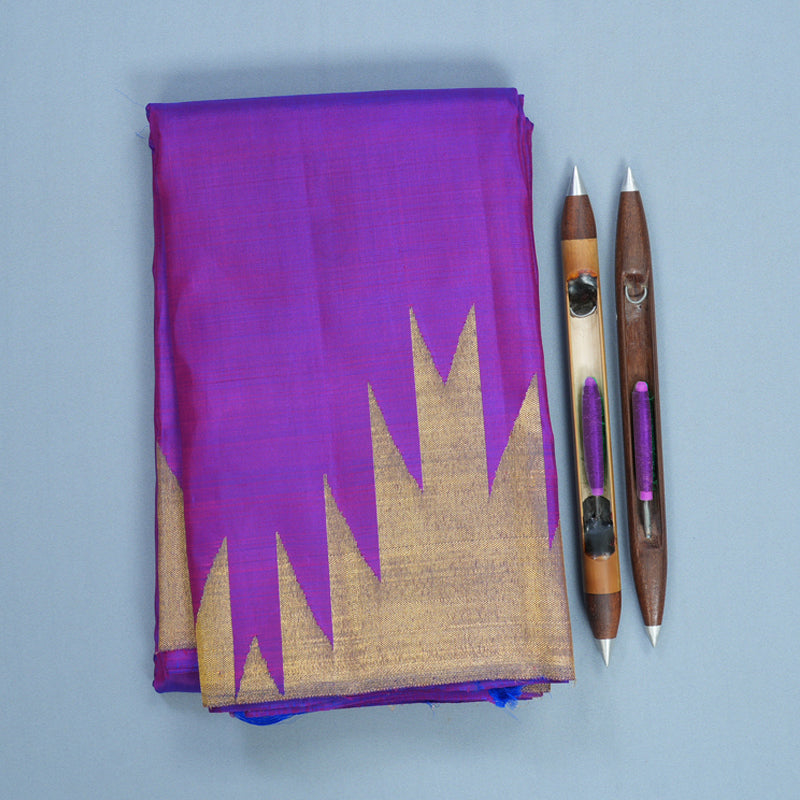 Hayagrivas Handloom Purple Kanjivaram Silk Saree with Temple Border KBF449F3-1