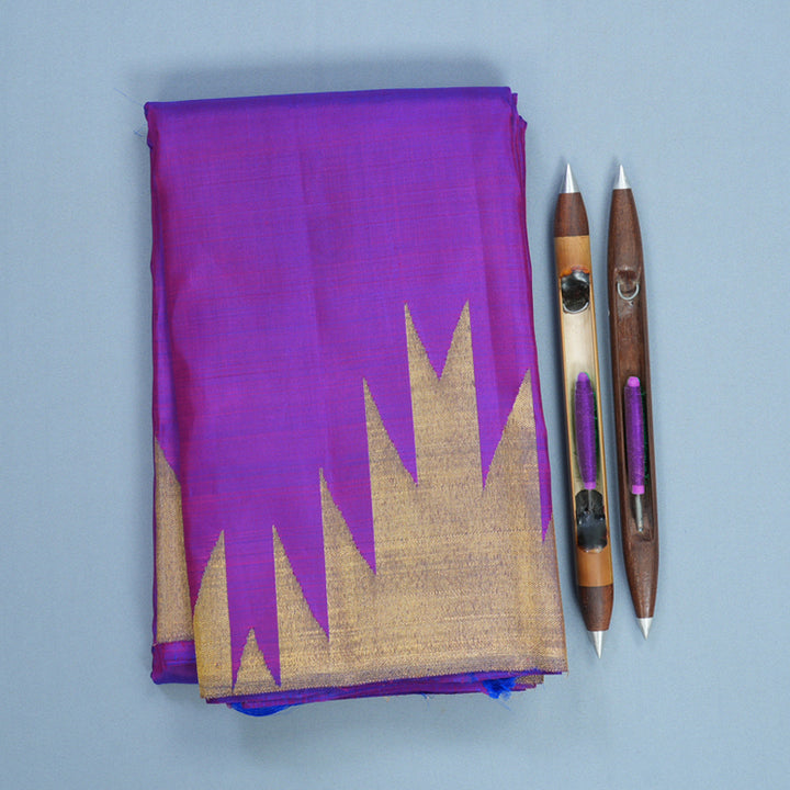 Hayagrivas Handloom Purple Kanjivaram Silk Saree with Temple Border KBF449F3-1