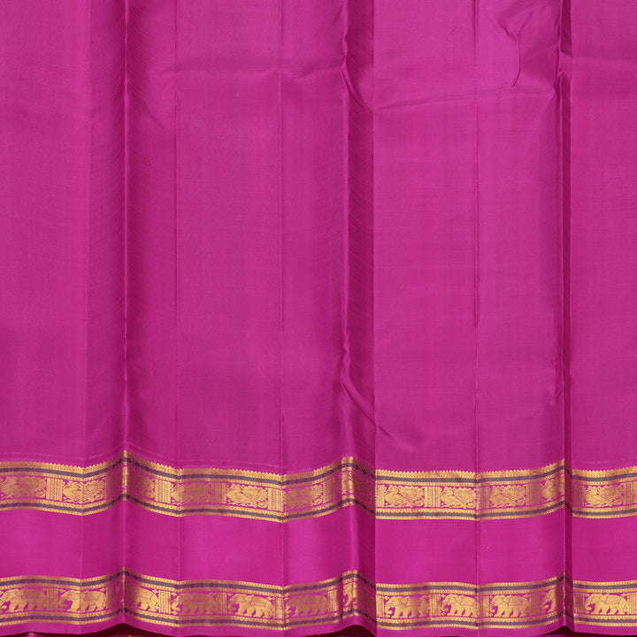 Hayagrivas Handloom Bright Teal Kanjivaram Silk Saree with Rani Pink Border KBF449F7-1