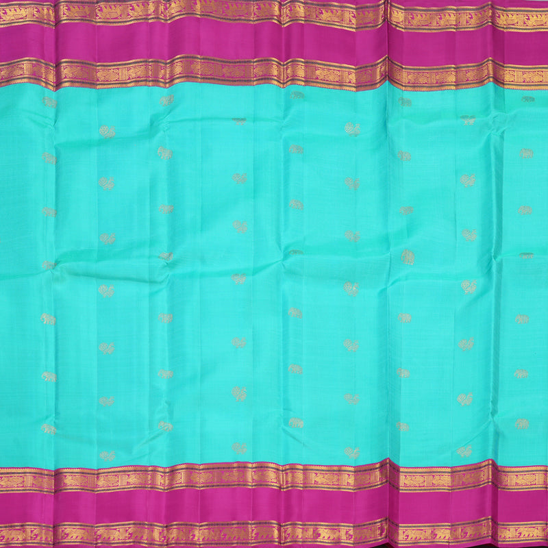 Hayagrivas Handloom Bright Teal Kanjivaram Silk Saree with Rani Pink Border KBF449F7-1