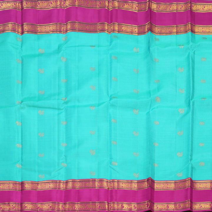 Hayagrivas Handloom Bright Teal Kanjivaram Silk Saree with Rani Pink Border KBF449F7-1