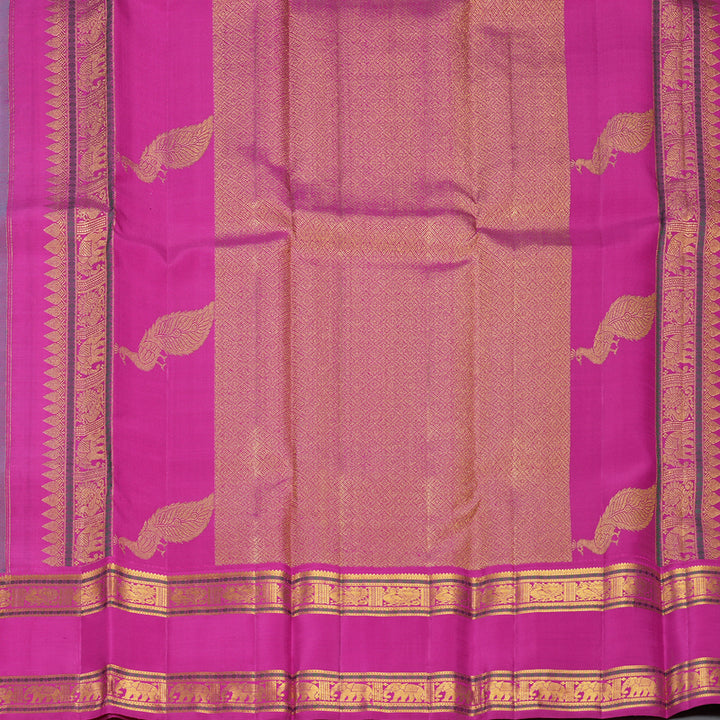 Hayagrivas Handloom Bright Teal Kanjivaram Silk Saree with Rani Pink Border KBF449F7-1