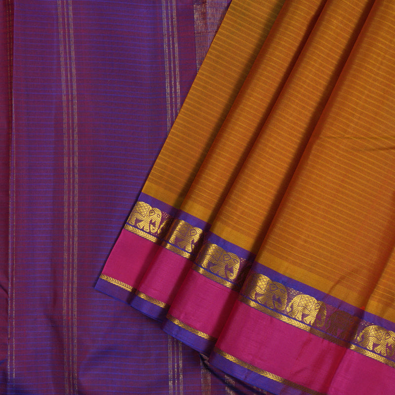 Hayagrivas Handloom Golden Orange Kanjivaram Silk Saree KBF44D1-4