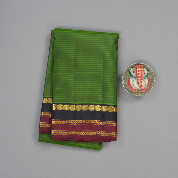Hayagrivas Handloom Olive Green Kanjivaram Silk Saree with Black & Nagapazham Border KBF44D1-7