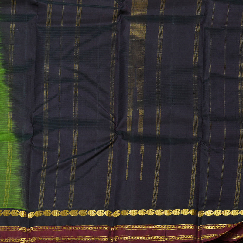 Hayagrivas Handloom Olive Green Kanjivaram Silk Saree with Black & Nagapazham Border KBF44D1-7