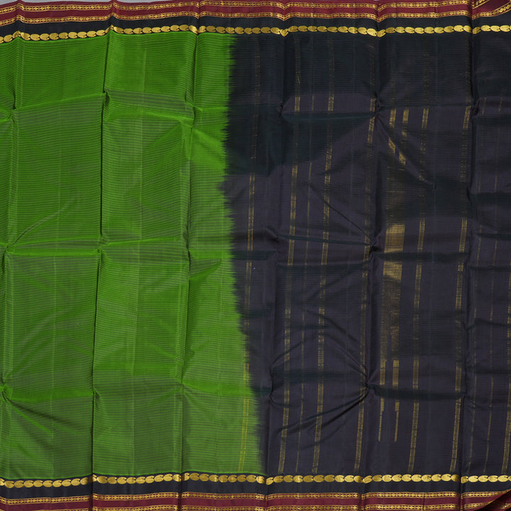 Hayagrivas Handloom Olive Green Kanjivaram Silk Saree with Black & Nagapazham Border KBF44D1-7