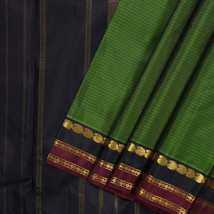 Hayagrivas Handloom Olive Green Kanjivaram Silk Saree with Black & Nagapazham Border KBF44D1-7