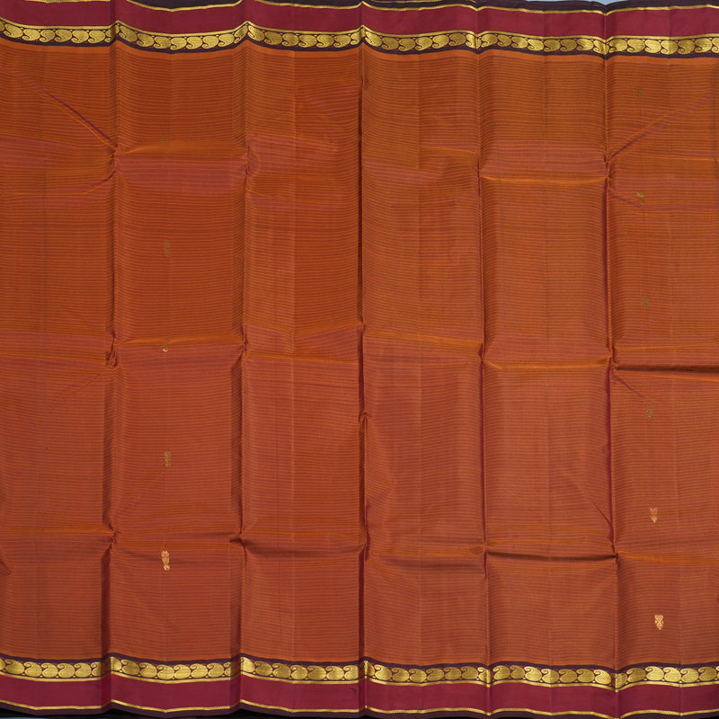 Hayagrivas Handloom Rust Orange Kanjivaram Silk Saree with Wine Border KBF44D3-23
