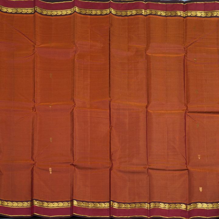 Hayagrivas Handloom Rust Orange Kanjivaram Silk Saree with Wine Border KBF44D3-23