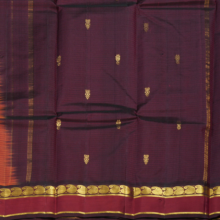 Hayagrivas Handloom Rust Orange Kanjivaram Silk Saree with Wine Border KBF44D3-23