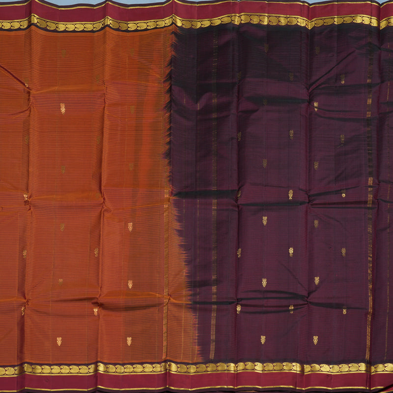 Hayagrivas Handloom Rust Orange Kanjivaram Silk Saree with Wine Border KBF44D3-23