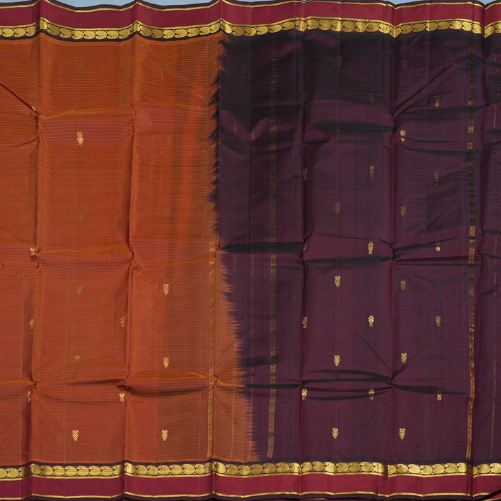 Hayagrivas Handloom Rust Orange Kanjivaram Silk Saree with Wine Border KBF44D3-23