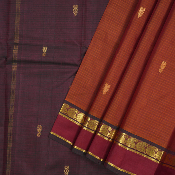 Hayagrivas Handloom Rust Orange Kanjivaram Silk Saree with Wine Border KBF44D3-23