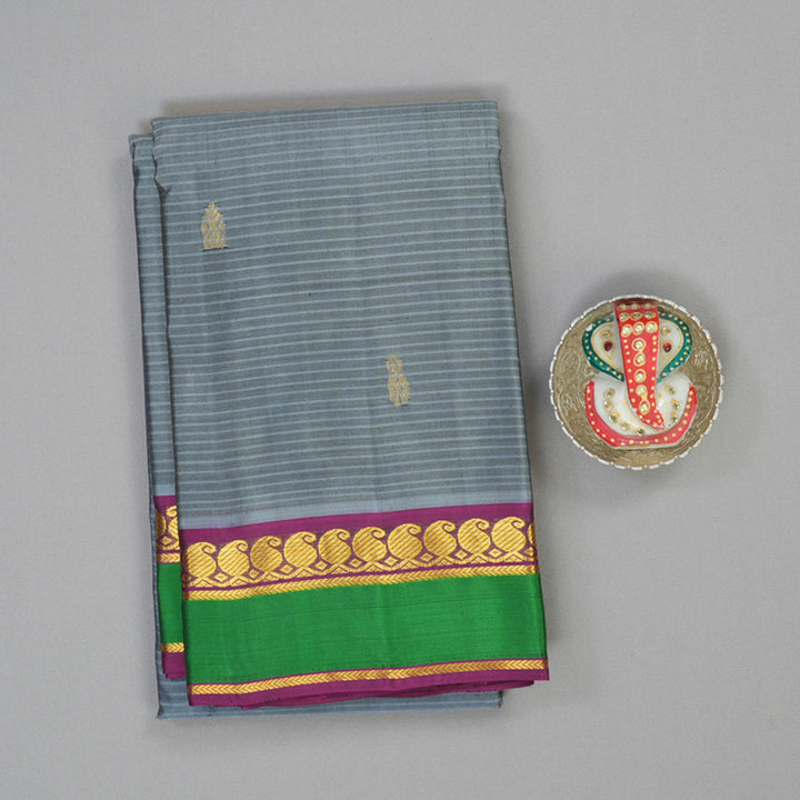 Hayagrivas Handloom Grey Kanjivaram Silk Saree KBF44D3-5