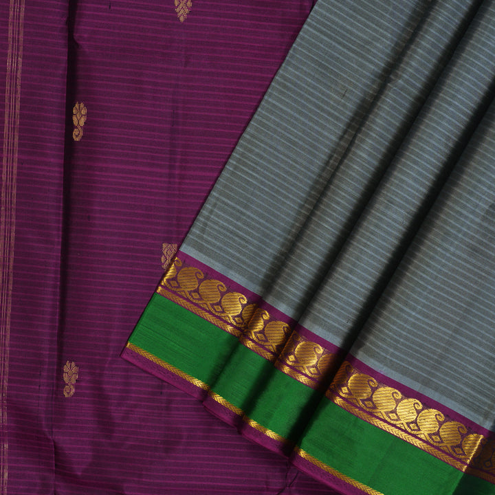 Hayagrivas Handloom Grey Kanjivaram Silk Saree KBF44D3-5