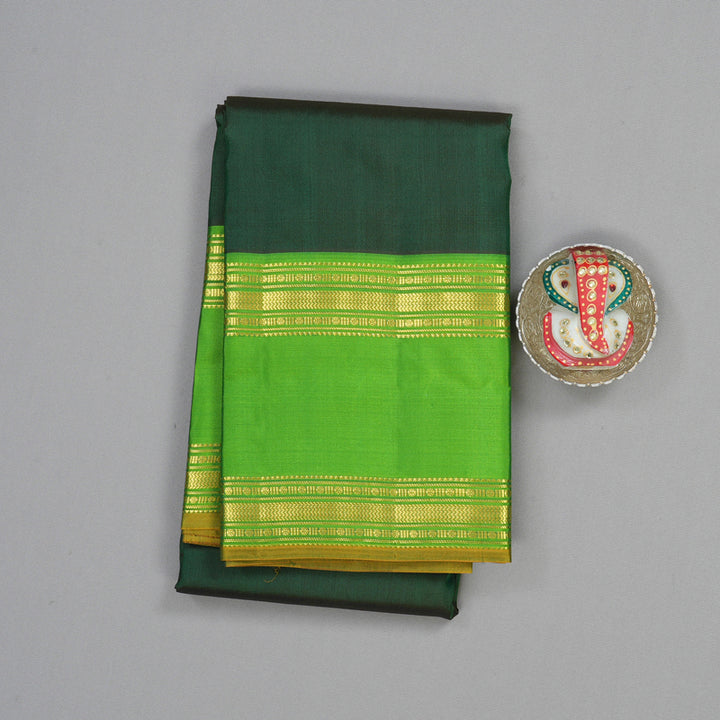 Hayagrivas Handloom Dark Green Kanjivaram Silk Saree with Parrot Green Border KBF44D5-1