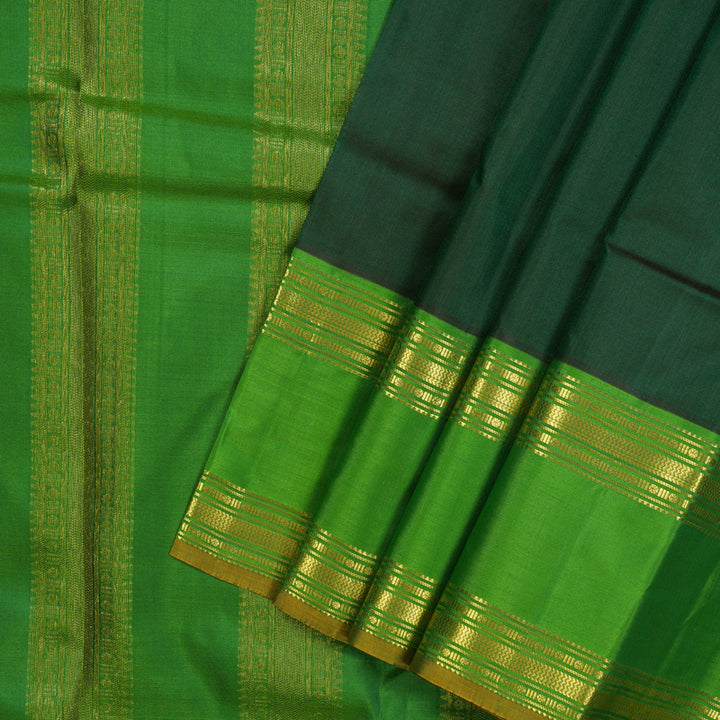 Hayagrivas Handloom Dark Green Kanjivaram Silk Saree with Parrot Green Border KBF44D5-1