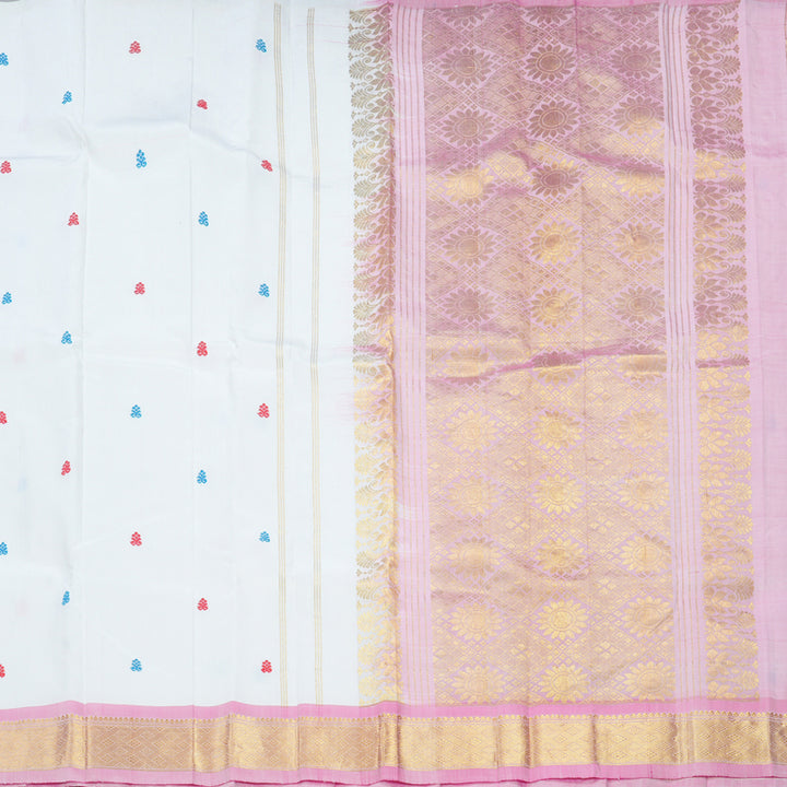 Hayagrivas Milk-White Pure One-sided border Kanjivaram Silk Saree KBF450F3-3