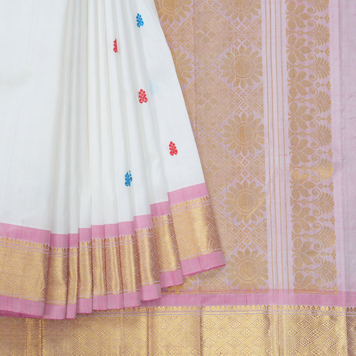 Hayagrivas Milk-White Pure One-sided border Kanjivaram Silk Saree KBF450F3-3