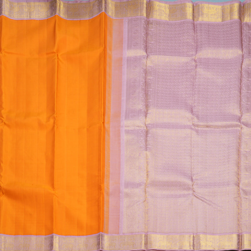 Hayagrivas Handloom Orange Kanjivaram Silk Saree with Pastel Pink Border KBF452F4-1