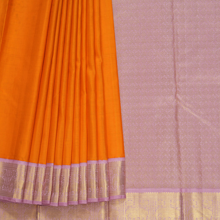 Hayagrivas Handloom Orange Kanjivaram Silk Saree with Pastel Pink Border KBF452F4-1