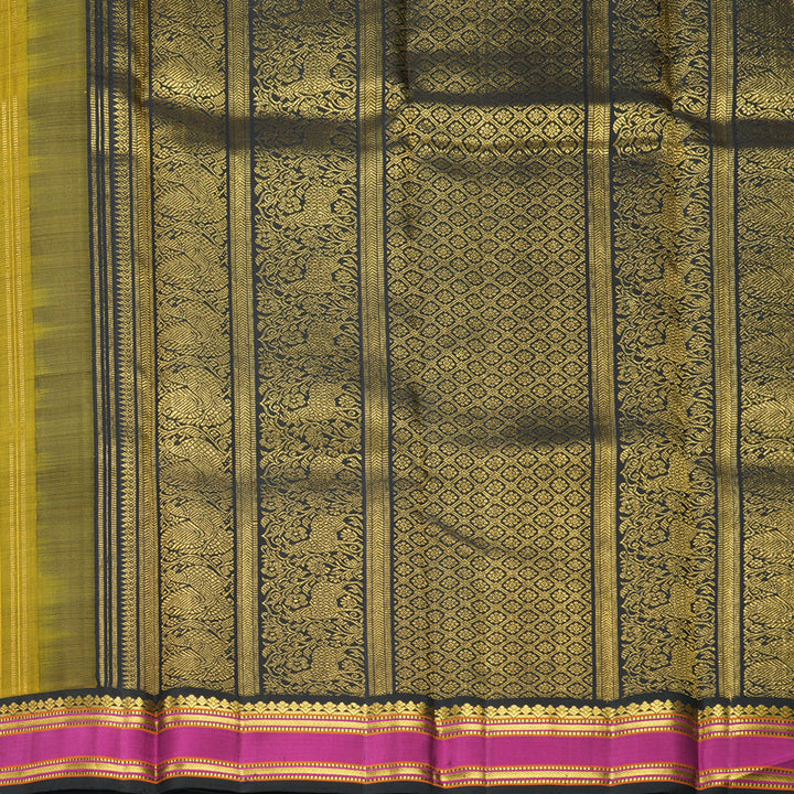 Hayagrivas Handloom Olive Green Kanjivaram Silk Saree with Vadamalli Border KBF455F19-1