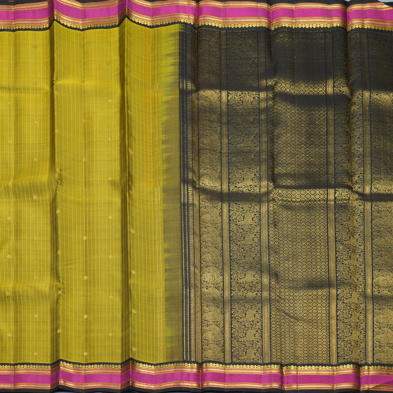 Hayagrivas Handloom Olive Green Kanjivaram Silk Saree with Vadamalli Border KBF455F19-1