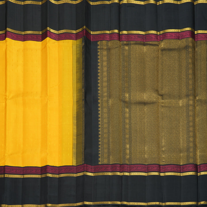 Hayagrivas Handloom Yellow Kanjivaram Silk Saree with Black Border KBF455F30-1