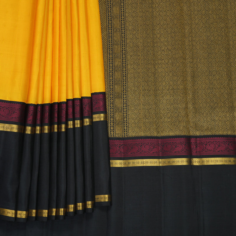 Hayagrivas Handloom Yellow Kanjivaram Silk Saree with Black Border KBF455F30-1
