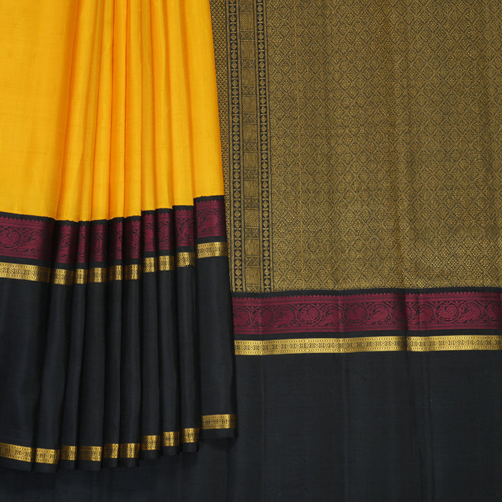 Hayagrivas Handloom Yellow Kanjivaram Silk Saree with Black Border KBF455F30-1