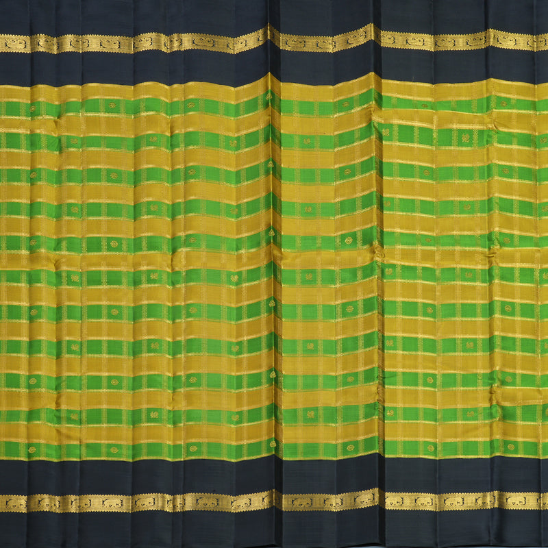 Hayagrivas Handloom Sampanga Yellow & Green Checks Kanjivaram Silk Saree KBF455F32-1